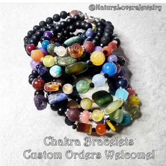 Unique Chakra Bracelet for 6.5-7" Wrists ~ Handpicked Semi-Precious Stone Beads - Picture 6 of 6